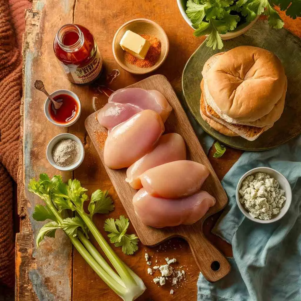 Slow Cooker Buffalo Chicken Sandwiches